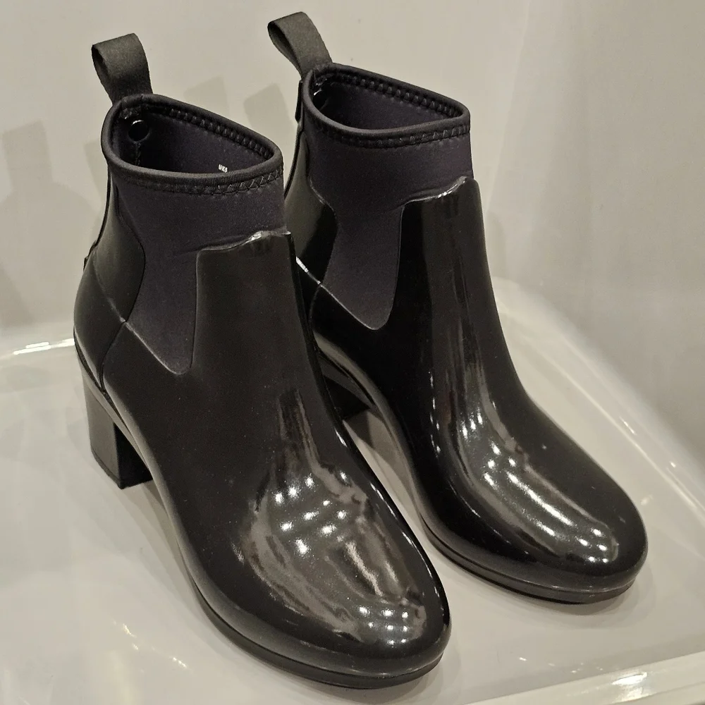 [NEW] HUNTER Black Glossy classic ankle rainboot NWOT